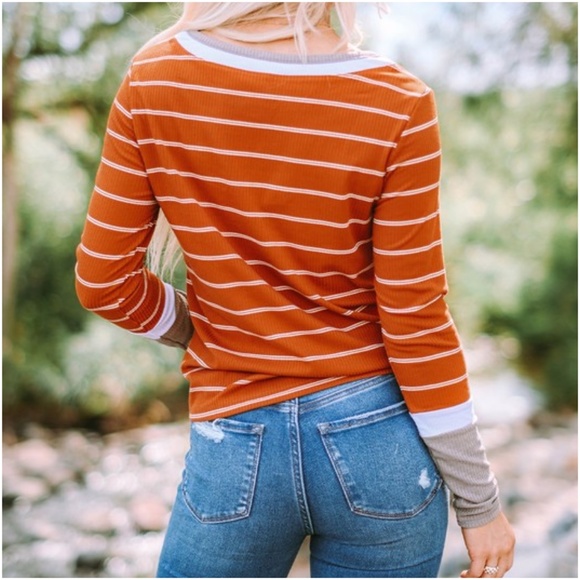 033 Cozy Stripe Color Block Knit Top - Picture 6 of 7